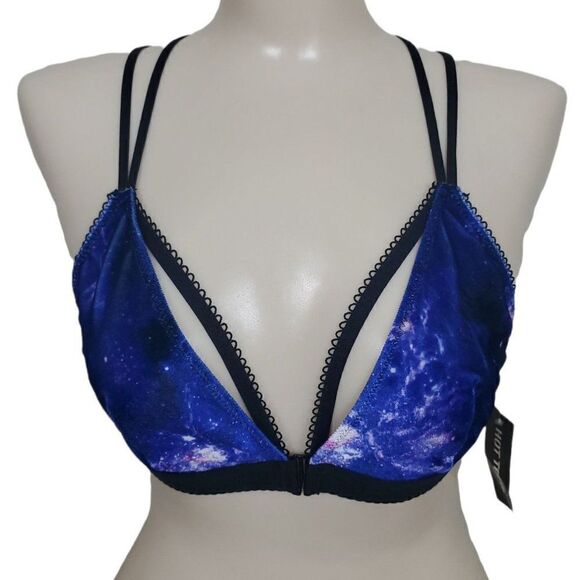 Hot Topic Bralette Blue Pink Black Galaxy Velvet Triangle Bralette Bra Size L NW - Picture 1 of 12